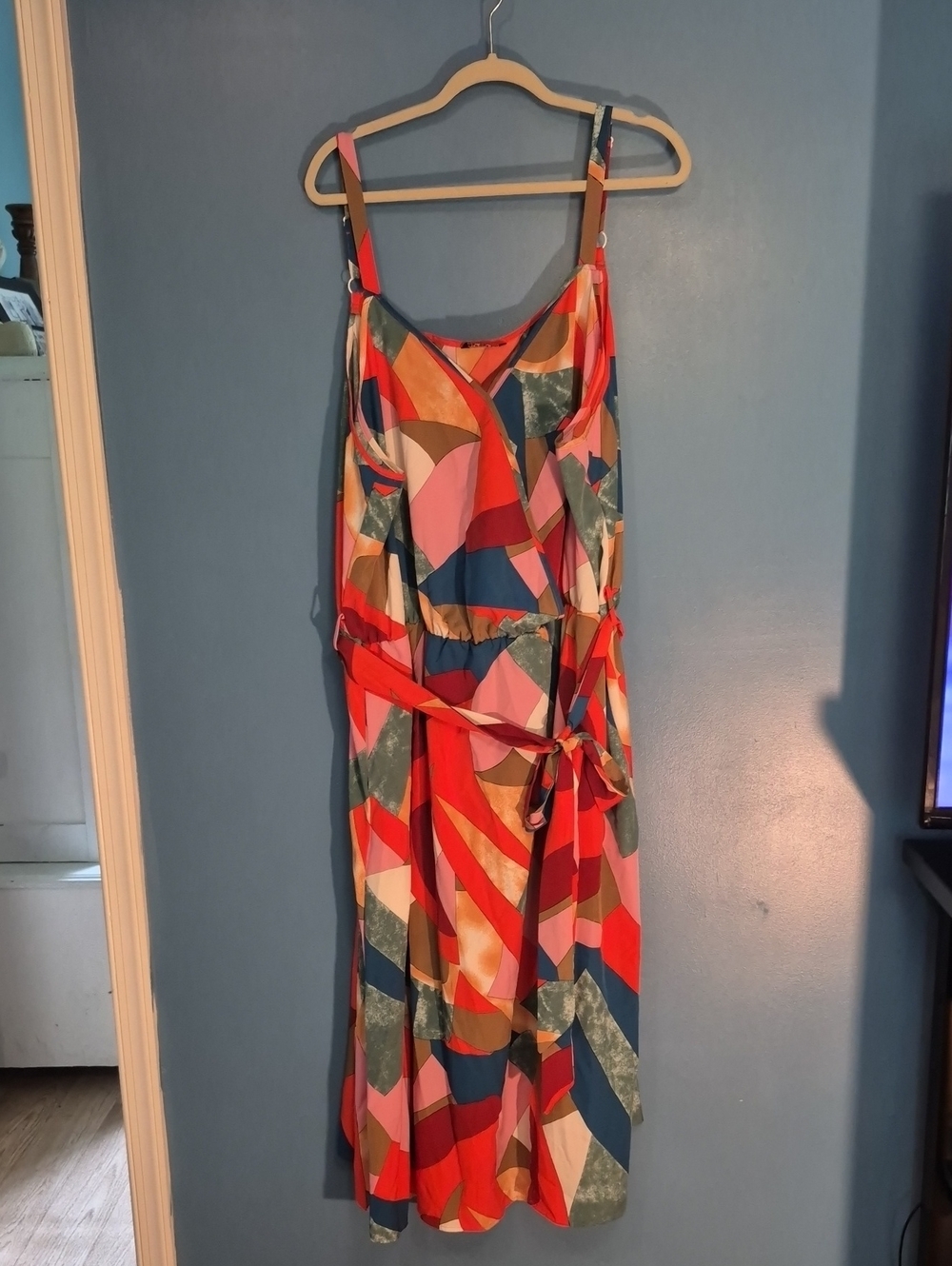 BloomChic Multicolor Geometric Midi Dress - Red, Pink, Blue, Green